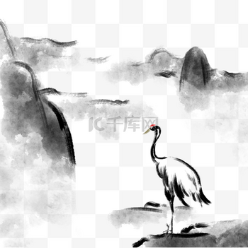 水墨山水鹤仙鹤图片-水墨山水鹤仙鹤素材-水墨山水鹤仙鹤模板图片