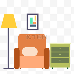 手绘家具用品图片_暖色黄色沙发柜子组合