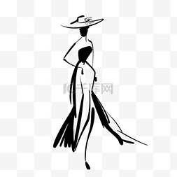 黑色线条手绘猫图片_手绘女人裙子时尚简约抽象时尚