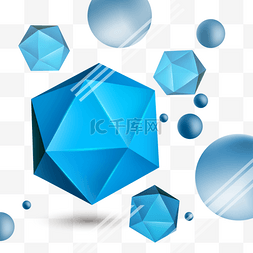 球体几何图片_蓝色立体感多面体几何形状