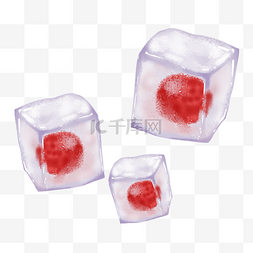 红色清凉冰块图片_红色可爱夏季清凉酸梅冰块