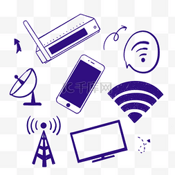 wifi手机信号图片_涂鸦蓝色圆珠笔线稿通讯工具