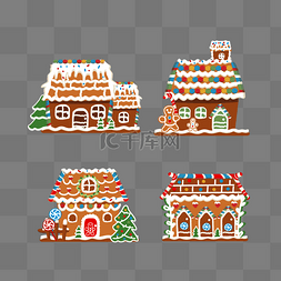 圣诞房子素材图片_可爱风格手绘圣诞姜饼屋