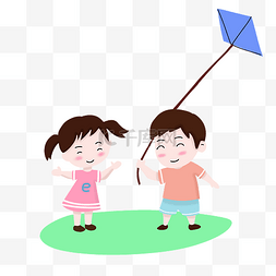 儿童节暖色系男孩女孩放风筝