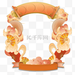 金标题栏图片_国潮祥云扇子边框