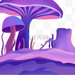 壁画风景图片_北欧系蘑菇风景蓝紫色系梦幻渐变