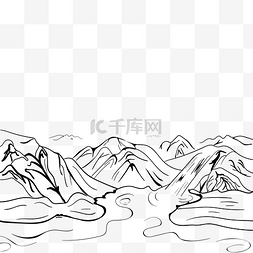 盆地简笔图片_山水画山泉线描