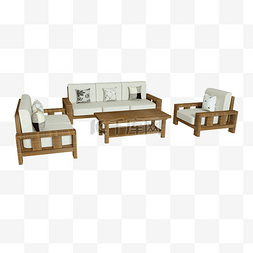 客厅木质沙发图片_C4D仿真客厅家居木质沙发免费下载