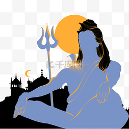 印度湿婆节蓝色剪影板绘