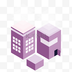 紫色立体创意建筑元素