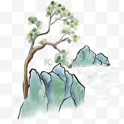 水墨风景树叶图片_中国风水墨树木和假山