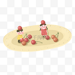 夏季水果樱桃与微型小人