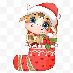 手绘圣诞袜可爱牛
