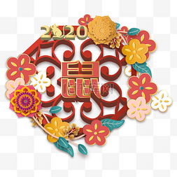 红礼盒堆头图片_新年花朵立体红金色窗花