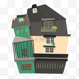 斜搭的房屋建筑插画