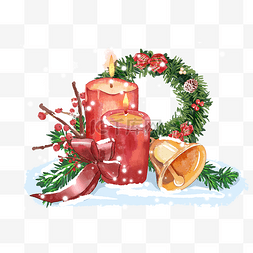 浆果圈图片_圣诞蜡烛装饰水彩