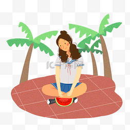 夏日防暑图片_夏天坐在地上吃西瓜的学生