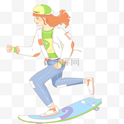 一个玩滑板的女孩
