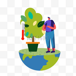 种植花盆图片_手绘卡通地球变暖种植插画