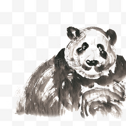趴在石头上的大熊猫水墨画PNG免抠