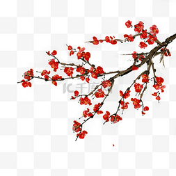 中国风红色花朵图片_水墨梅花中国风插画