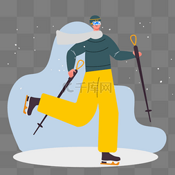 卡通手绘冬季滑雪围巾插画