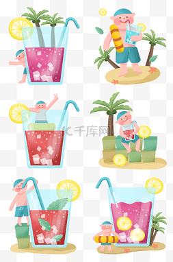 西瓜椰树泳圈图片_夏季夏天男孩与饮料椰树