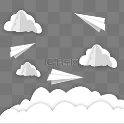 手绘天空装饰图片_纸飞机在天空飞翔建筑法装饰元素