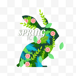 彩色春季花枝图片_春季花卉兔子插图