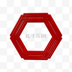 3d复古边框图片_C4D创意红色复古六边形装饰边框