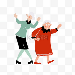 老人开心手绘图片_手绘卡通老人跳舞插画
