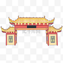 国风宫殿梁柱图片_手绘金顶中式拱门