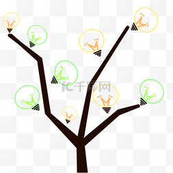 创意卡通灯泡树插画