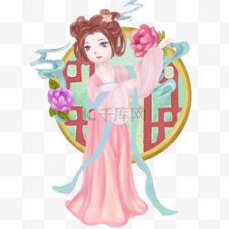 中国风古代卷珠帘女子