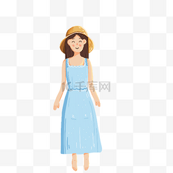 穿裙子卡通女孩图片_蓝色穿裙子的女孩元素