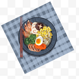 日式海鲜插画图片_美味的海鲜拉面