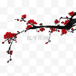 中国风水墨梅花红色水彩