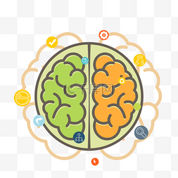 人脑信息图片_手绘脑功能概念图符号描绘