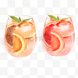 彩绘冰镇鸡尾酒图片_西柚橙子汽水夏天降暑冰水饮料冰