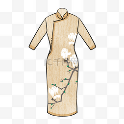 传统旗袍印花长袖旗袍
