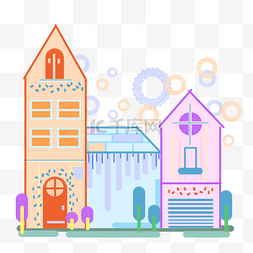 创意彩色树木素材图片_彩色教堂房屋建筑