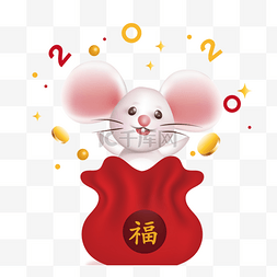 卡通动物新年形象图片_新年鼠标福袋卡通可爱吉祥物