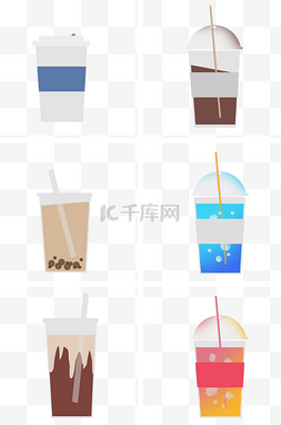 咖啡奶茶果汁图片_扁平多种饮品杯