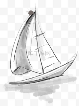 水墨画帆船轮船