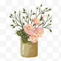 手绘粉色花朵插画图片_手绘插画唯美花朵花瓶