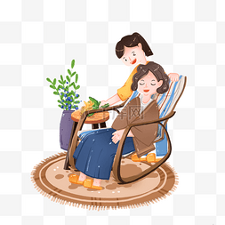 摇椅上的老人图片_重阳节悄悄给睡着的母亲送花的女
