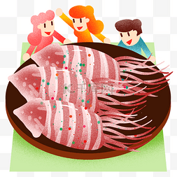 海鲜美食清新图片_夏季烤鱿鱼插画