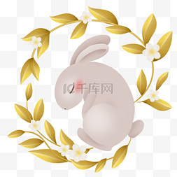 元宵节兔子图片_中秋节玉兔和金叶子