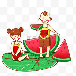 夏天吃西瓜的孩子