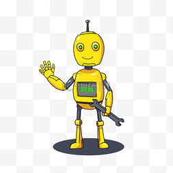 智能机械人图片_手绘卡通招手显示HELLO的黄色机器